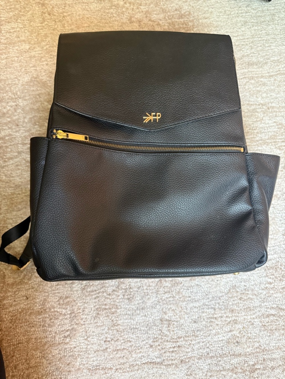 Freshly picked- Black Leather diaper bag or Backpack with Gold Accents - Logo